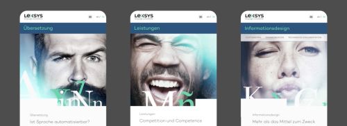 3 Screenshots des Webauftritts von Lexsys mit markanten echt fotografierten Personen