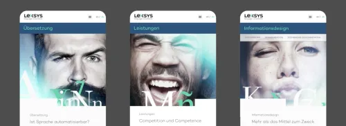 3 Screenshots des Webauftritts von Lexsys mit markanten echt fotografierten Personen