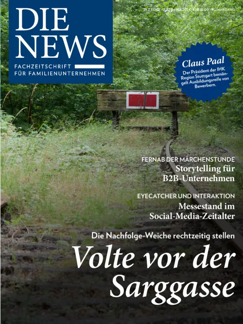 Titelseite der Fachzeitschrift »Die News« mit dem Thema Storytelling für B2B-Unternehmen