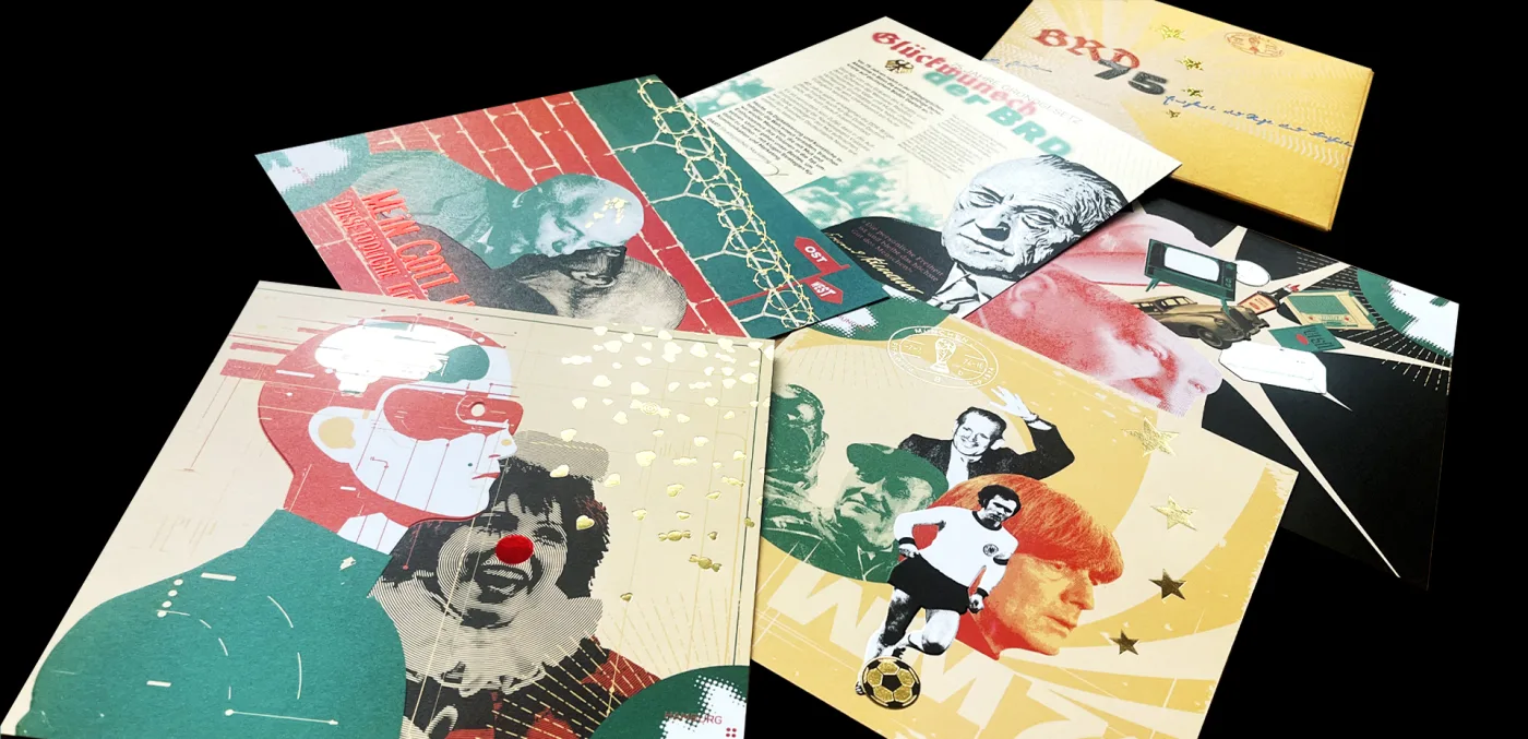 Print erzählt Geschichten (oder Geschichte): Die Weihnachtskarte von DART 2024 zum 75 Jubiläum der Bundesrepublik Deutschland. Wunderschön veredelt von der Druckerei Oskar Imberger &amp; Söhne